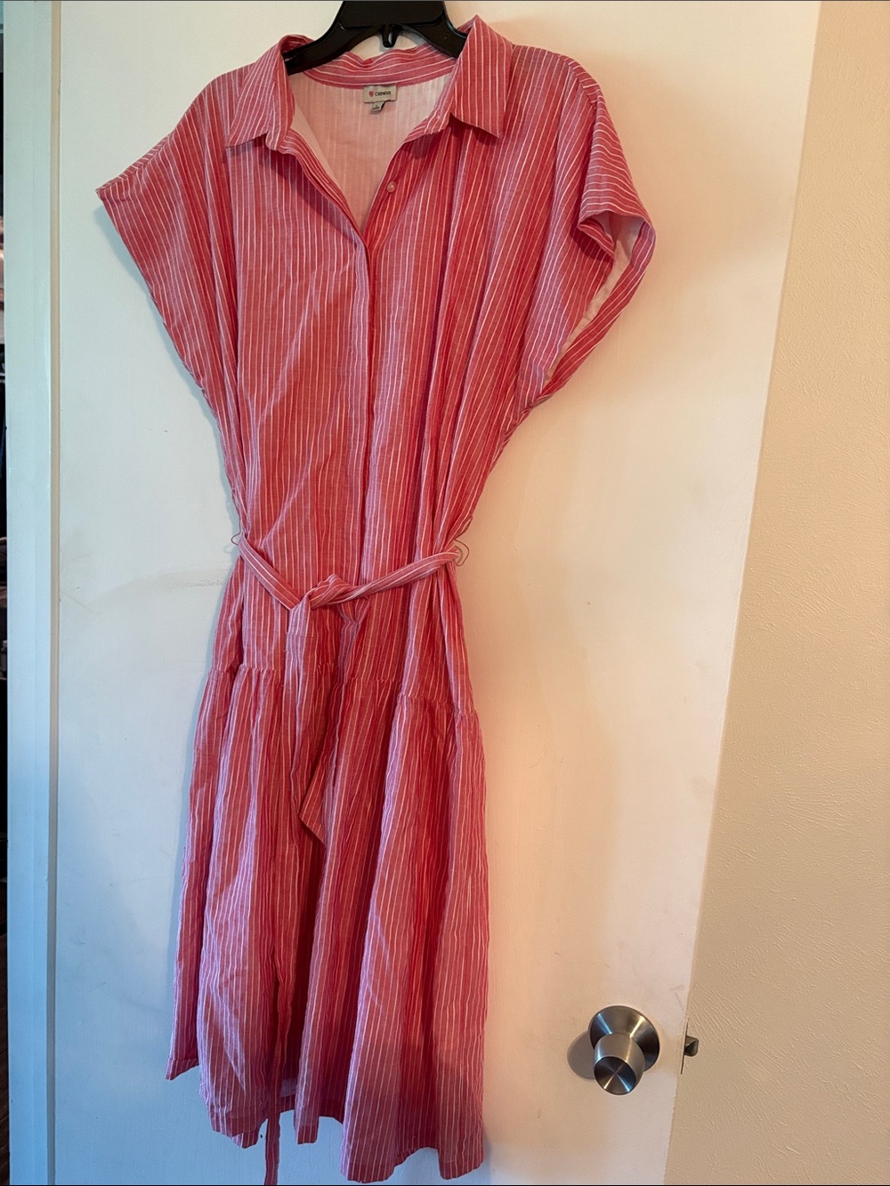 Daniel Cremieux Pink Striped Midi Shirt Dress with Tie Waist